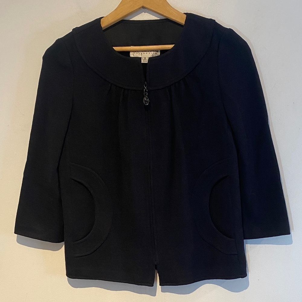 St. John Collection Black Wool Zip Cardigan Size 2